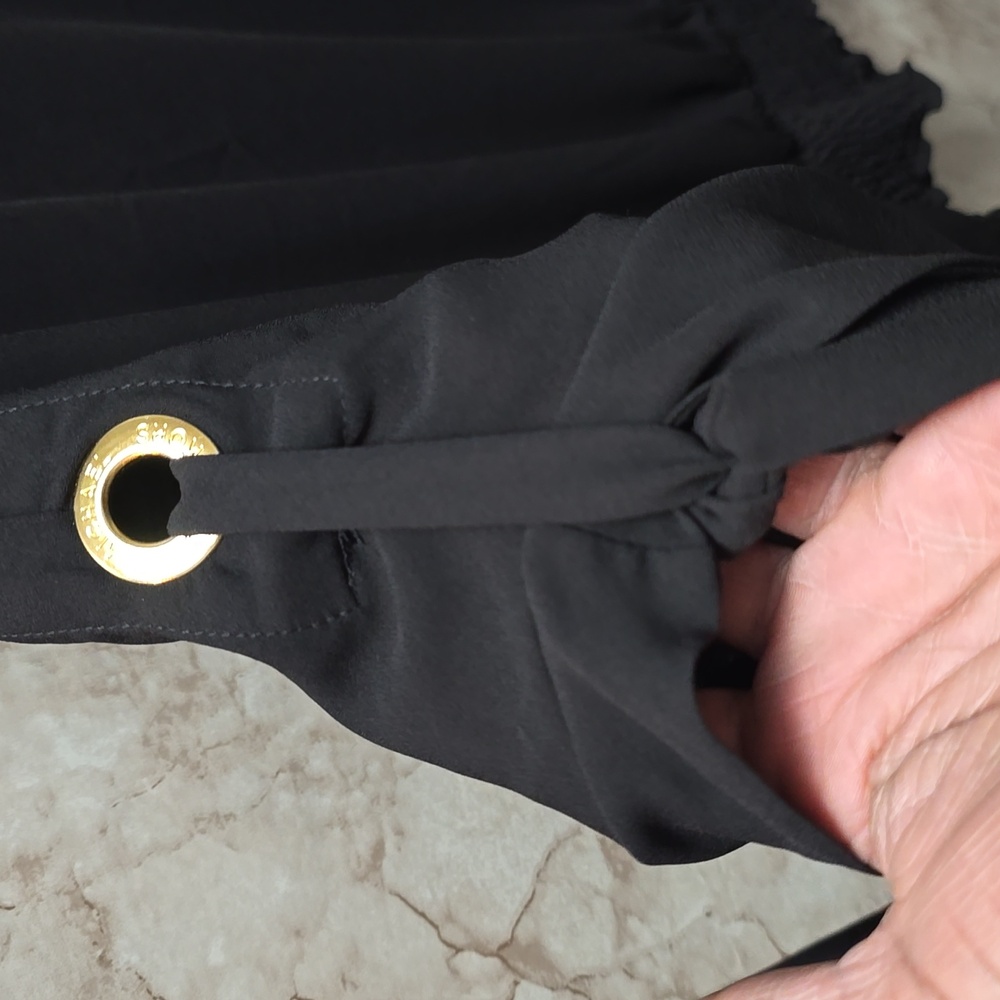 Women's Black Blouson Top with Gold Accent - Picture 5 of 6